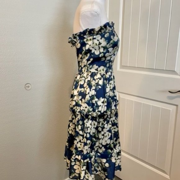 Classique Boho Style Strapless Magnolia Print Dress w/ruffles - M - Picture 4 of 6